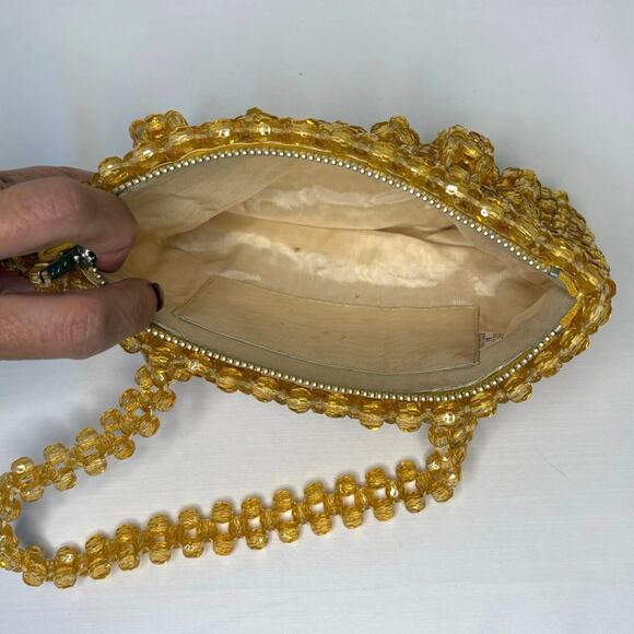 Vintage Acrylic Crystal Beaded Evening Bag Yellow - Picture 4 of 11